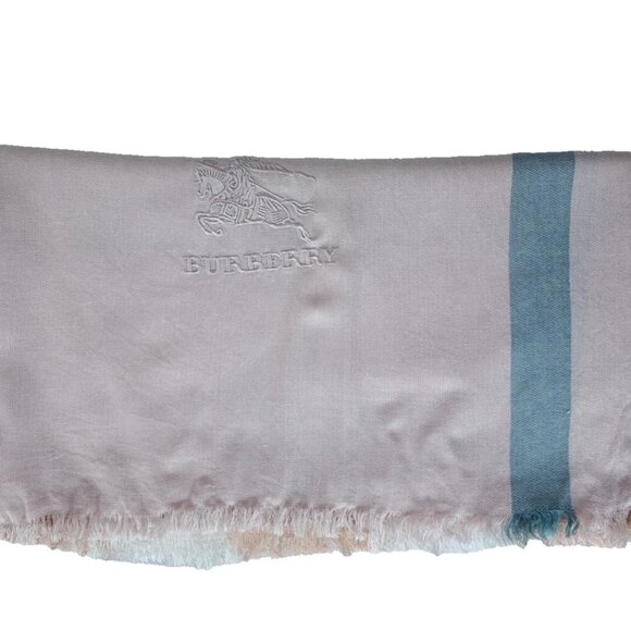 BURBERRY Solid Monogram Logo Multifunctional Nova Pashmina Fringe Pink SHAWL - Picture 4 of 8